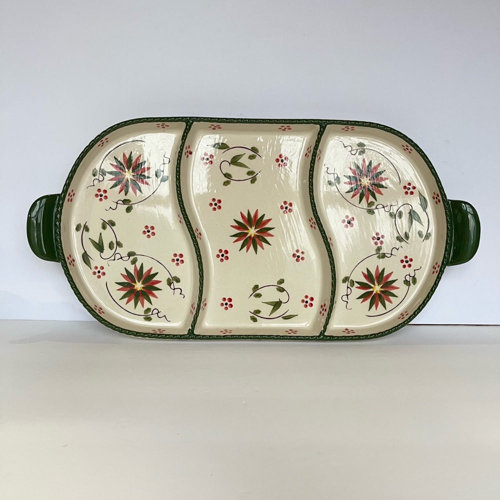 Temp-Tations Old World Ceramic Dish Christmas Retired Poinsettia Serve Party